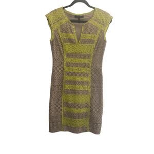 BCBG MaxAzria 6 Tan Lace Overlay Sleeveless V-Neck Shift Jacqueline Dress #4957
